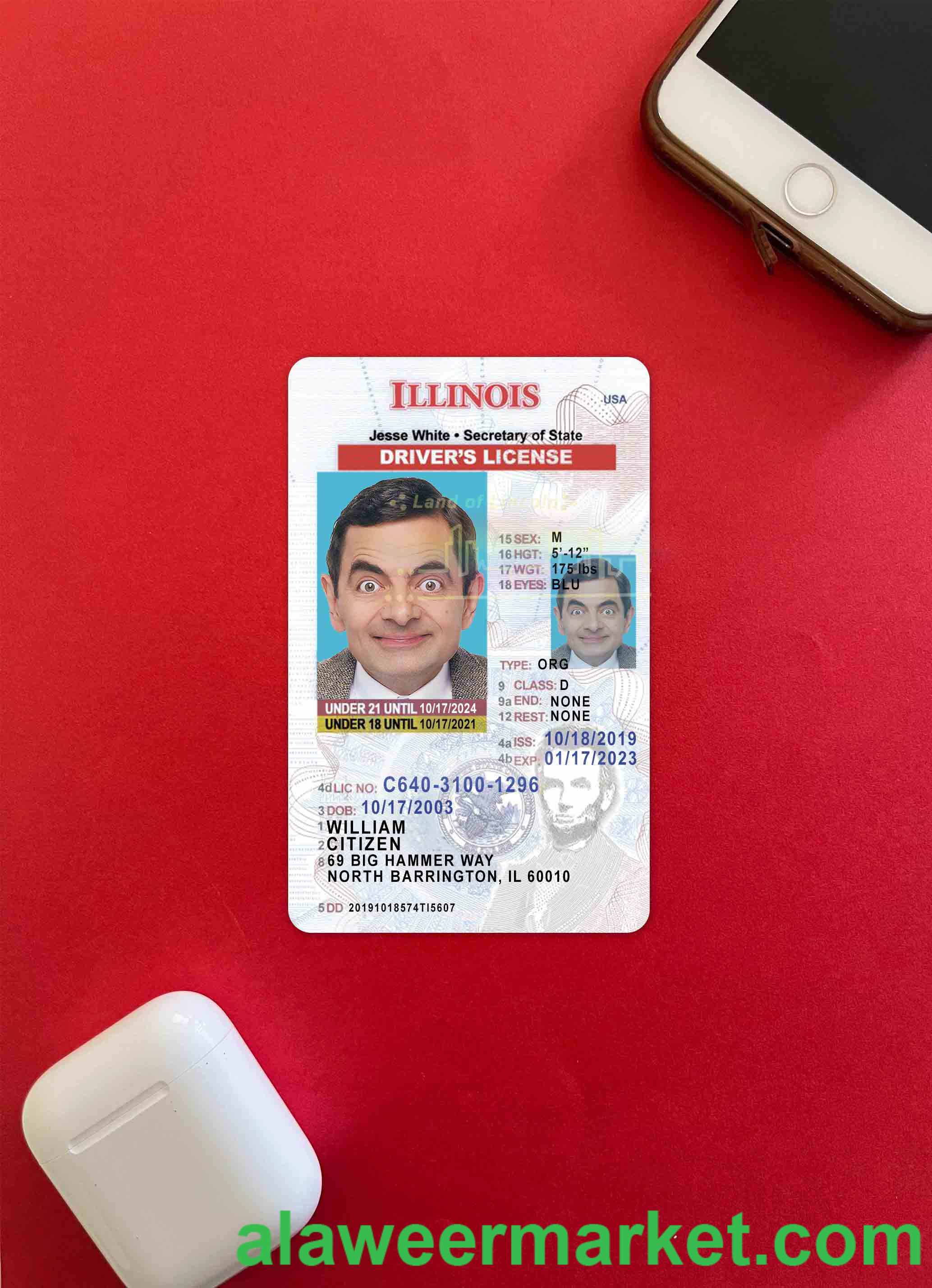USA Illinois driving license under 21 photolook FRONT